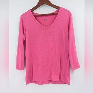 Amanda Jade Women's Pink 3/4 Sleeve V-Neck Top